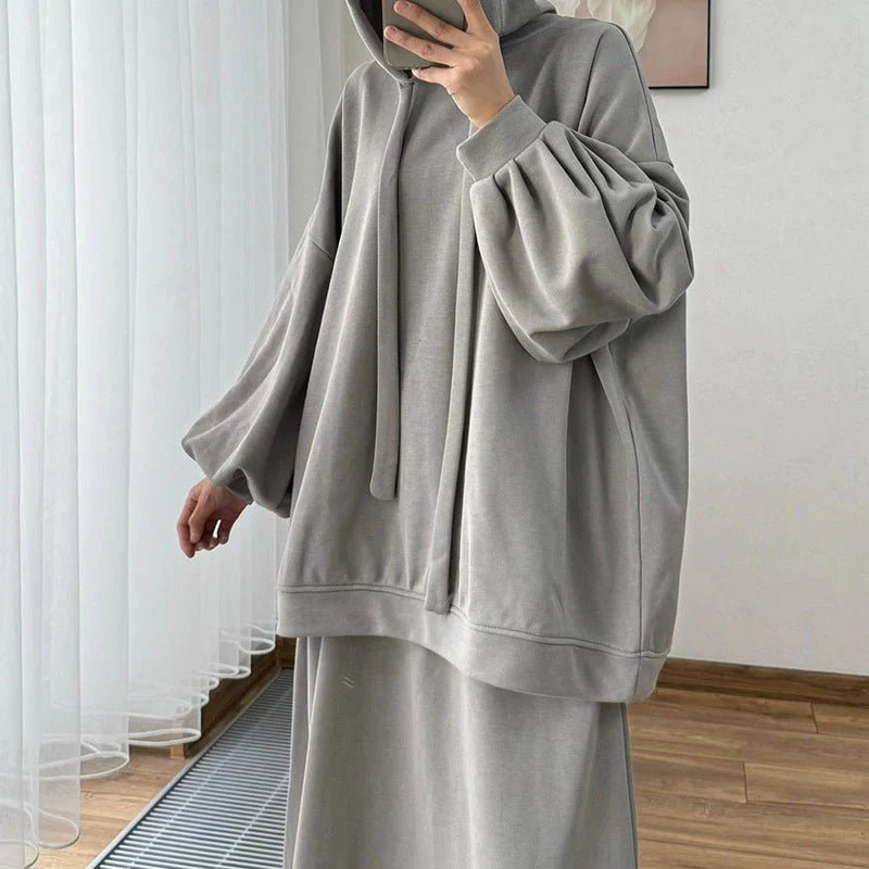 Modest Muslim Casual Wear Hooded Set | Long Sleeve Jacket & Maxi Skirt (MS095) - Image 22