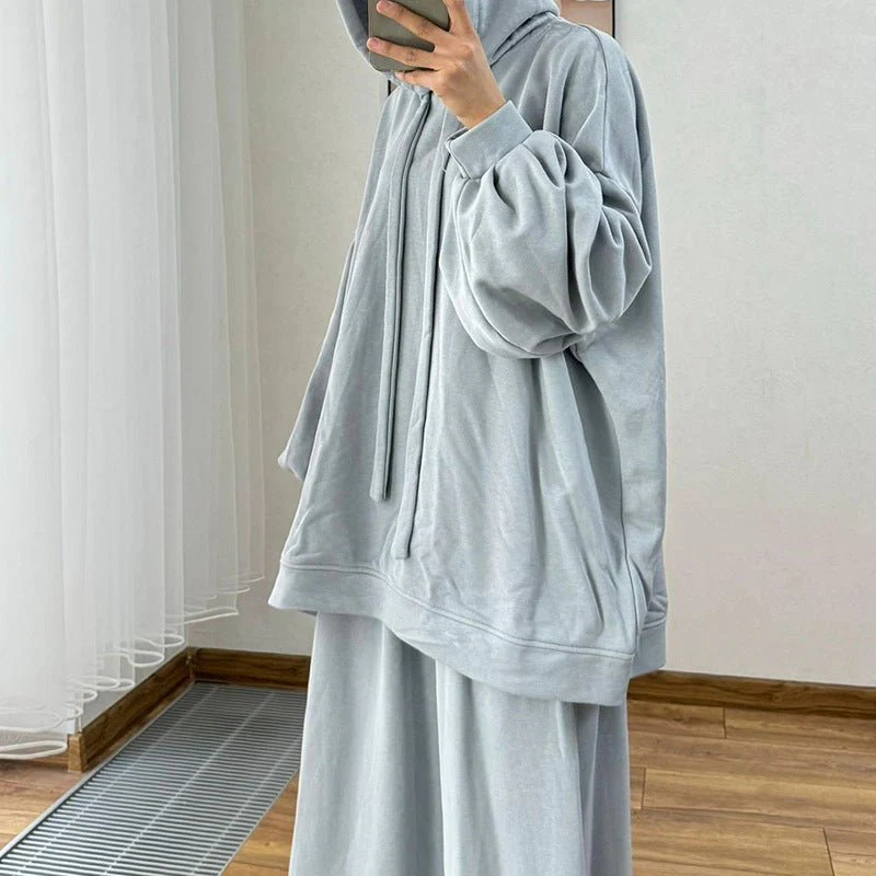 Modest Muslim Casual Wear Hooded Set | Long Sleeve Jacket & Maxi Skirt (MS095) - Image 23