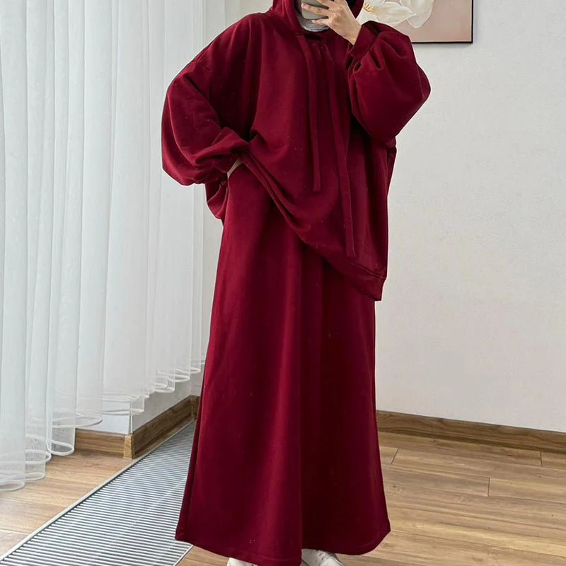 Modest Muslim Casual Wear Hooded Set | Long Sleeve Jacket & Maxi Skirt (MS095) - Image 24