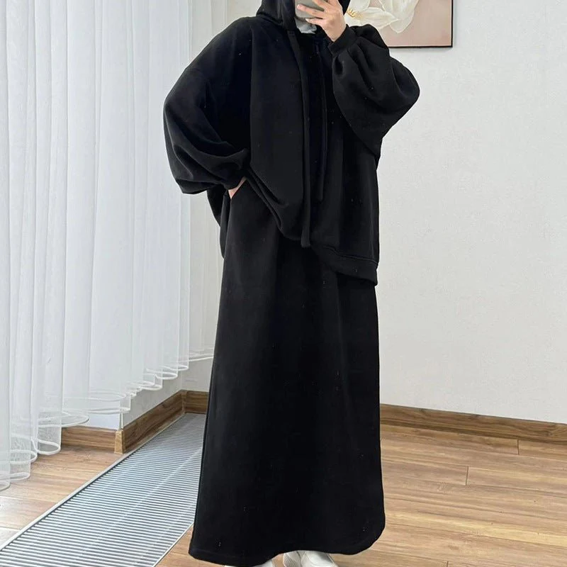Modest Muslim Casual Wear Hooded Set | Long Sleeve Jacket & Maxi Skirt (MS095) - Image 28