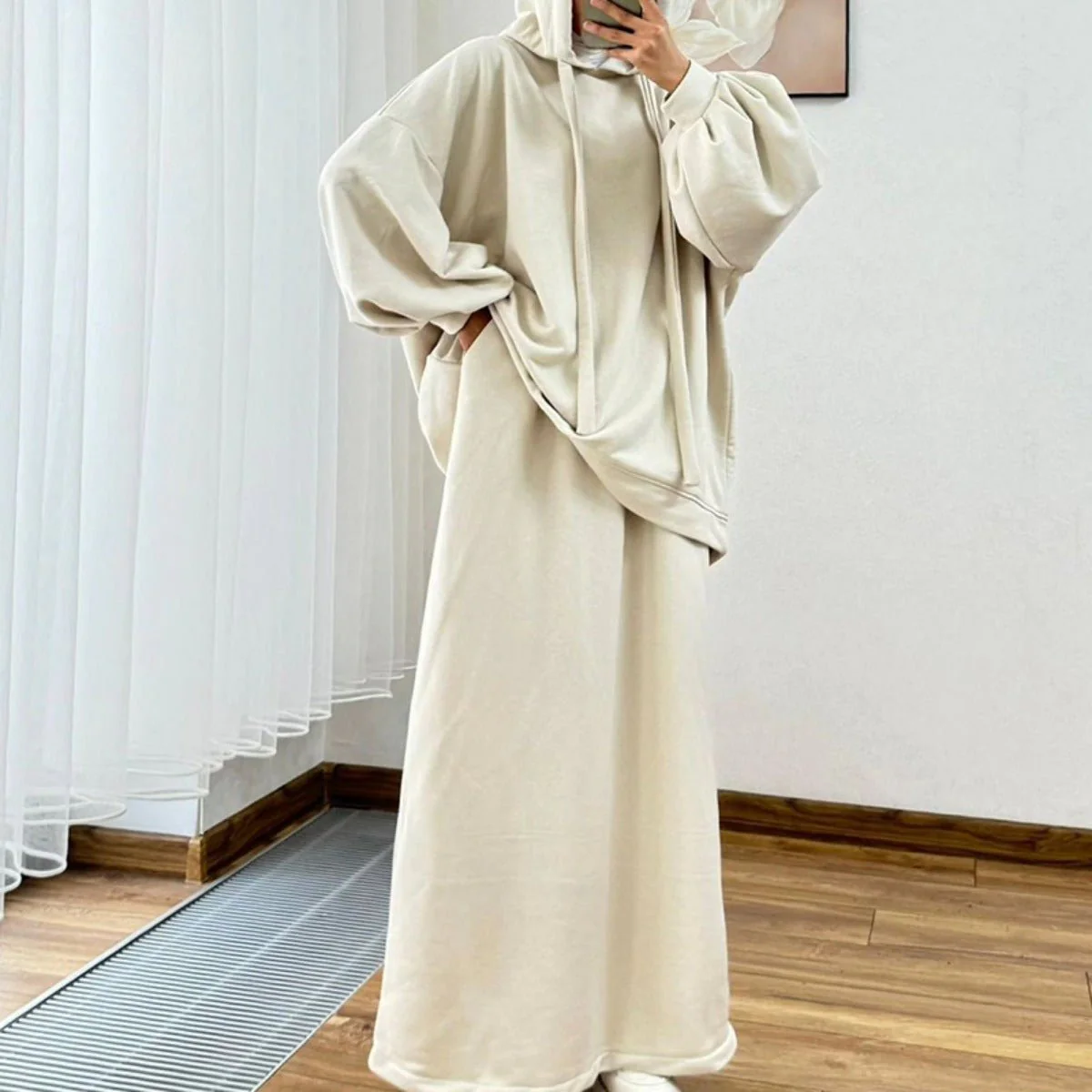 Modest Muslim Casual Wear Hooded Set | Long Sleeve Jacket & Maxi Skirt (MS095) - Image 4