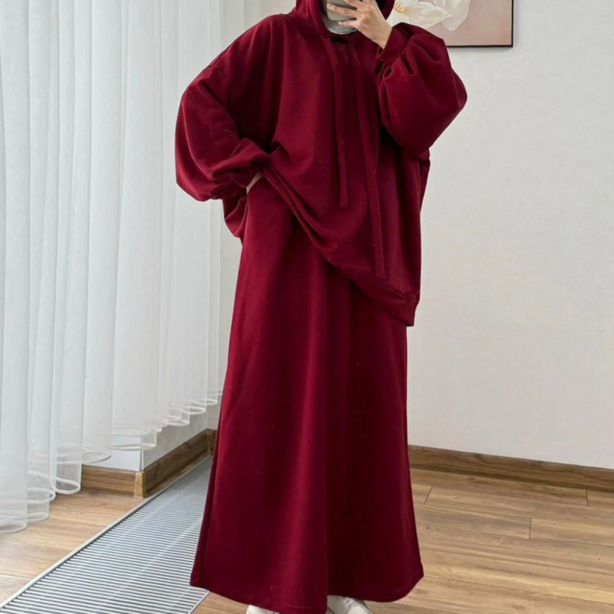 Modest Muslim Casual Wear Hooded Set | Long Sleeve Jacket & Maxi Skirt (MS095) - Image 7