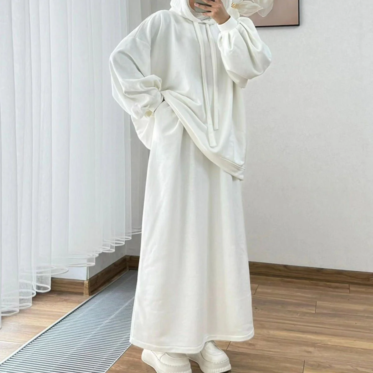 Modest Muslim Casual Wear Hooded Set | Long Sleeve Jacket & Maxi Skirt (MS095) - Image 9