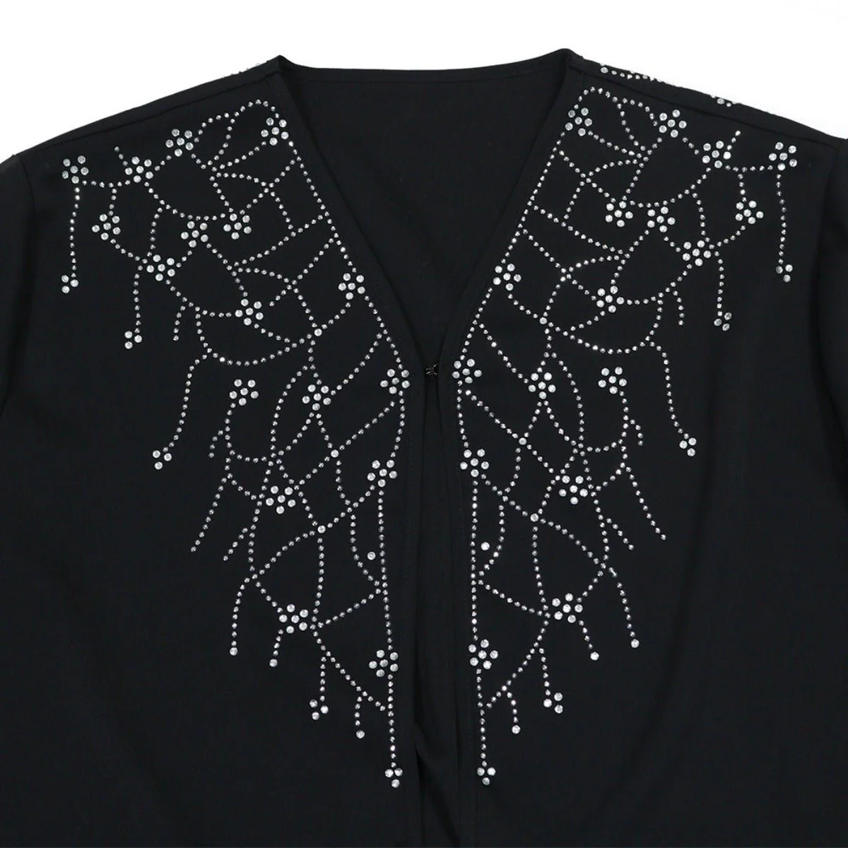 Modest Muslim Loose Fit Black Diamond Embellished V-Neck Abaya Dress(MOA208) - Image 5