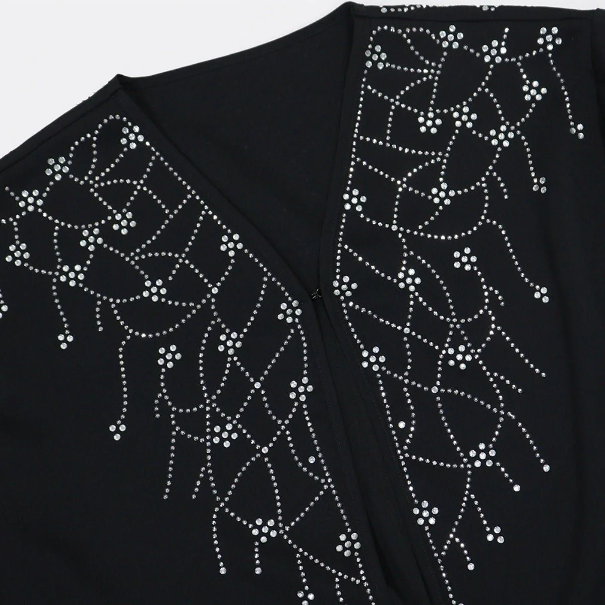 Modest Muslim Loose Fit Black Diamond Embellished V-Neck Abaya Dress(MOA208) - Image 6