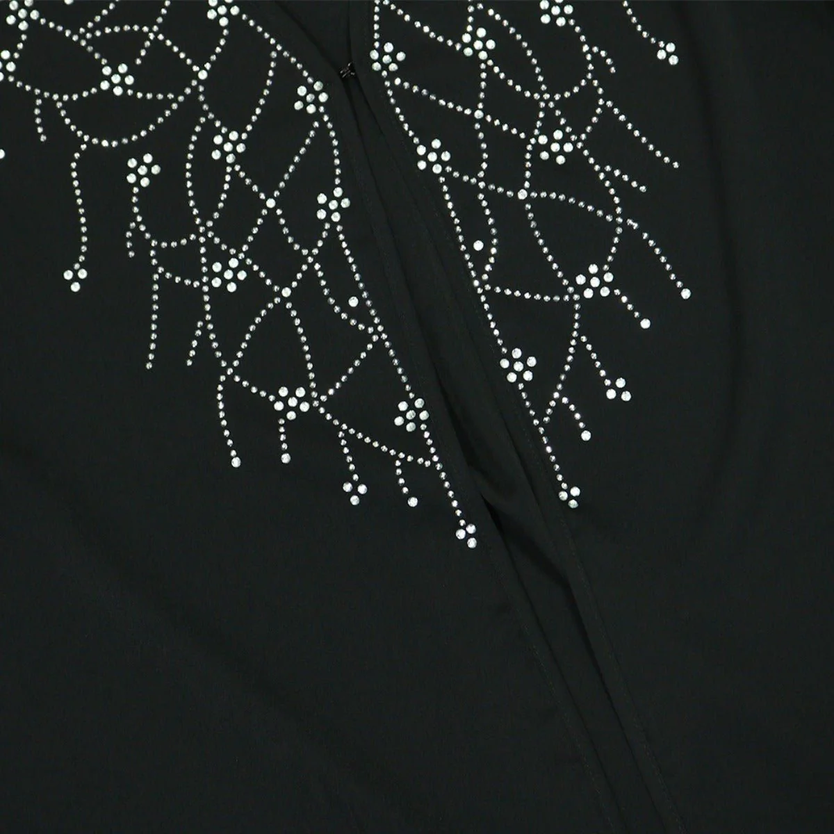 Modest Muslim Loose Fit Black Diamond Embellished V-Neck Abaya Dress(MOA208) - Image 7