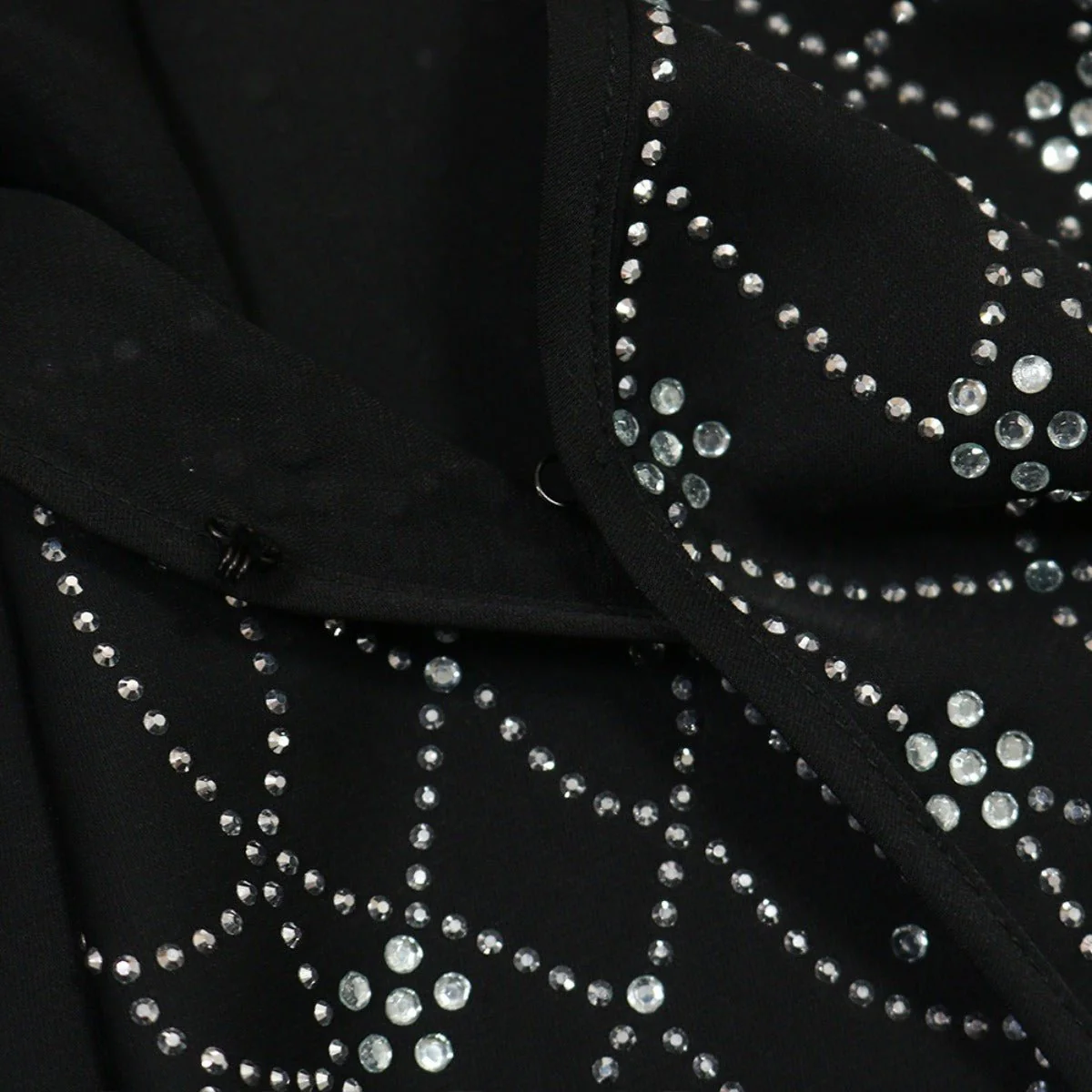 Modest Muslim Loose Fit Black Diamond Embellished V-Neck Abaya Dress(MOA208) - Image 9