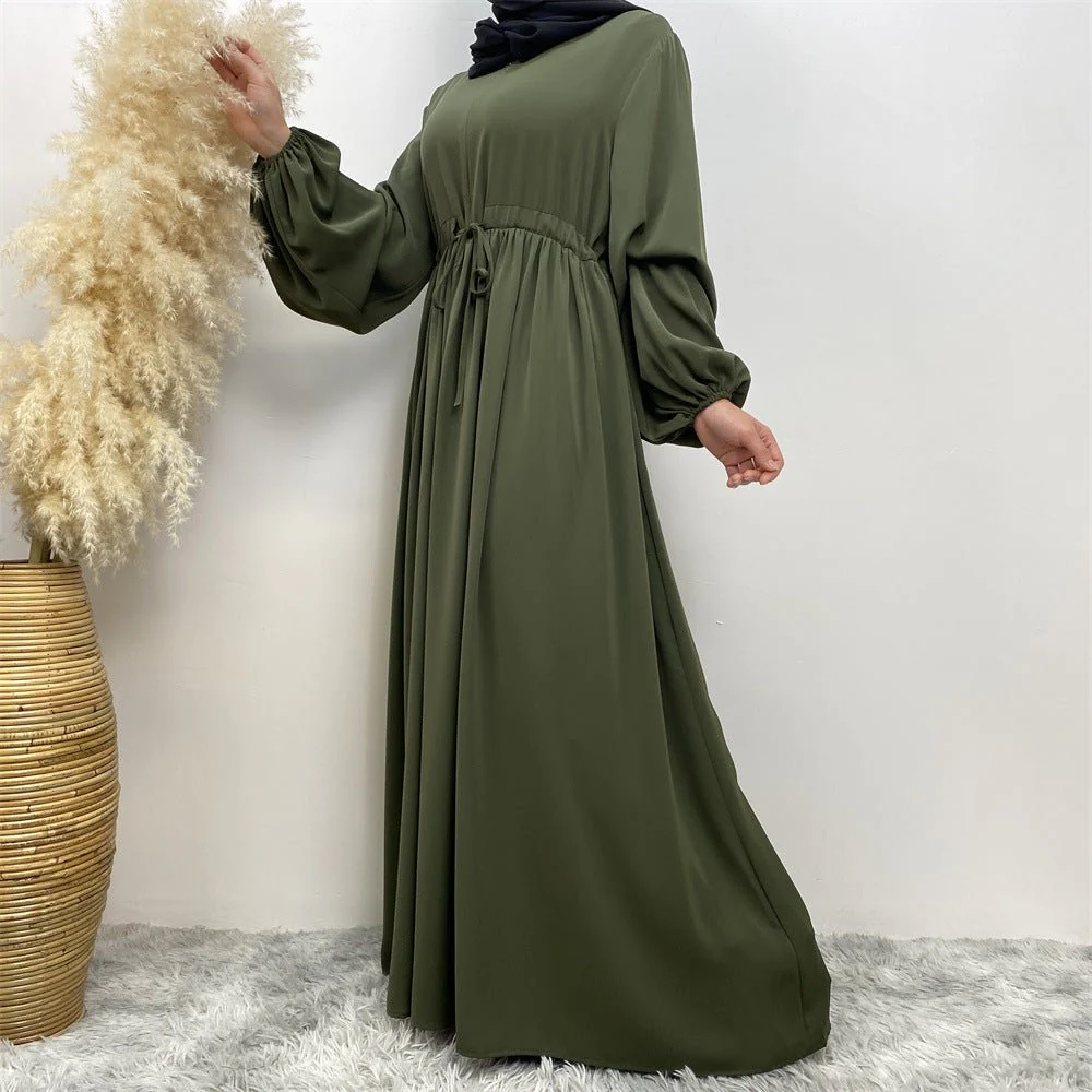 Modest Muslim Stretch Sleeve Front Zipper A-shaped Swing Pendulum Abaya (MA175) - Image 10