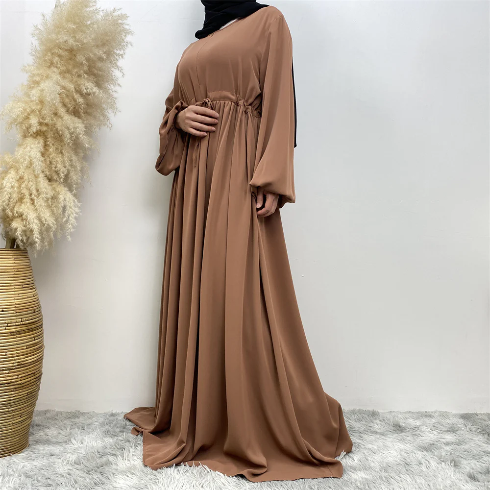 Modest Muslim Stretch Sleeve Front Zipper A-shaped Swing Pendulum Abaya (MA175) - Image 11