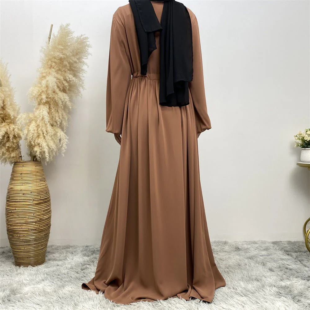 Modest Muslim Stretch Sleeve Front Zipper A-shaped Swing Pendulum Abaya (MA175) - Image 12