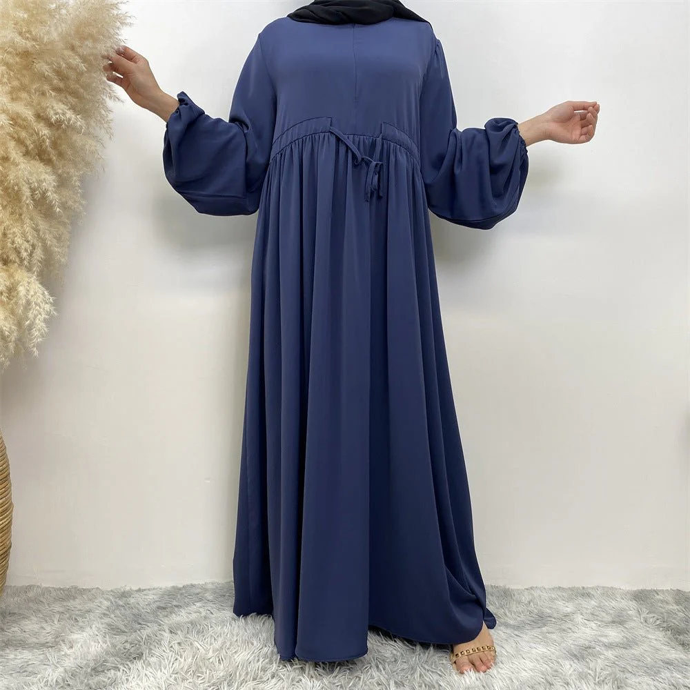 Modest Muslim Stretch Sleeve Front Zipper A-shaped Swing Pendulum Abaya (MA175) - Image 13