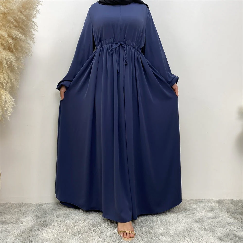 Modest Muslim Stretch Sleeve Front Zipper A-shaped Swing Pendulum Abaya (MA175) - Image 14