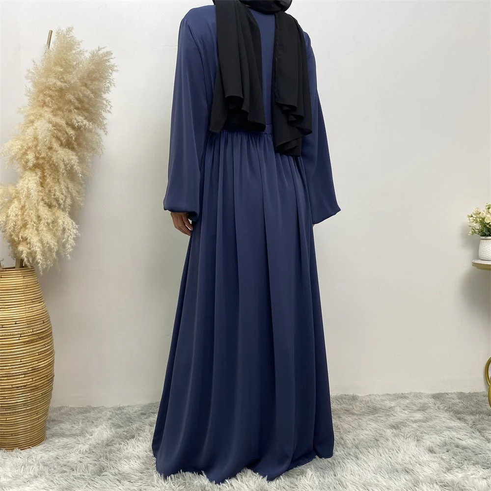 Modest Muslim Stretch Sleeve Front Zipper A-shaped Swing Pendulum Abaya (MA175) - Image 16