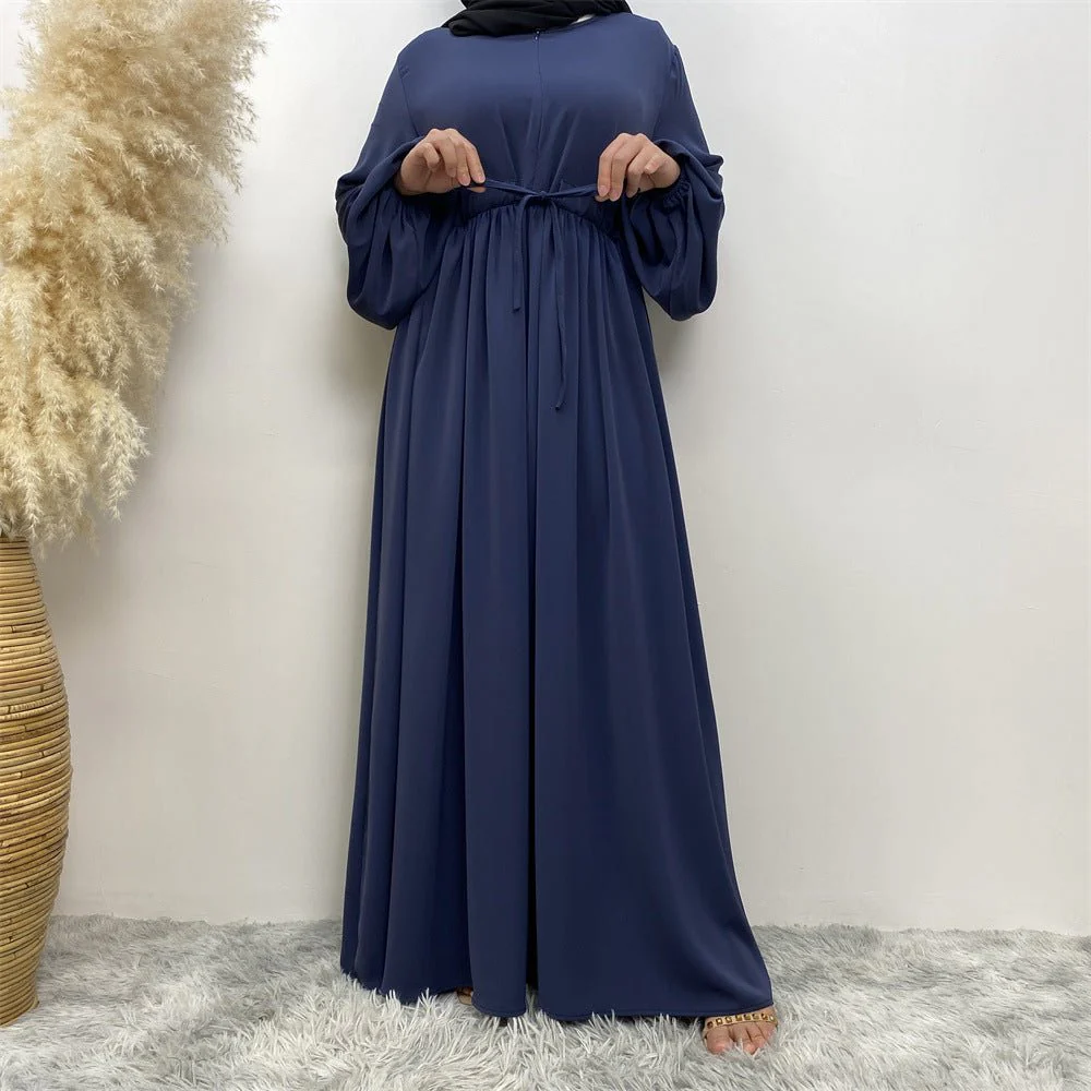 Modest Muslim Stretch Sleeve Front Zipper A-shaped Swing Pendulum Abaya (MA175) - Image 17