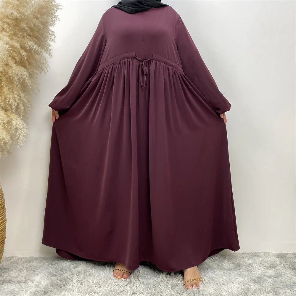 Modest Muslim Stretch Sleeve Front Zipper A-shaped Swing Pendulum Abaya (MA175) - Image 19