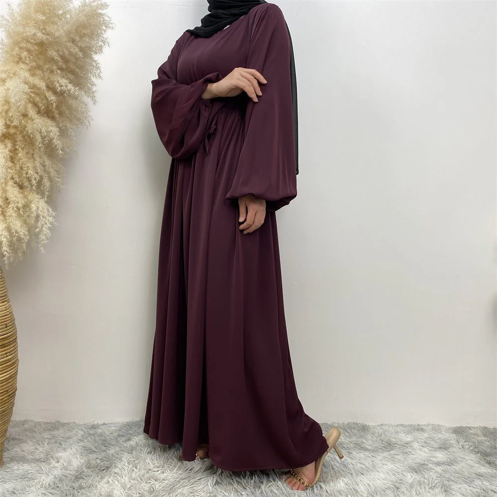 Modest Muslim Stretch Sleeve Front Zipper A-shaped Swing Pendulum Abaya (MA175) - Image 21