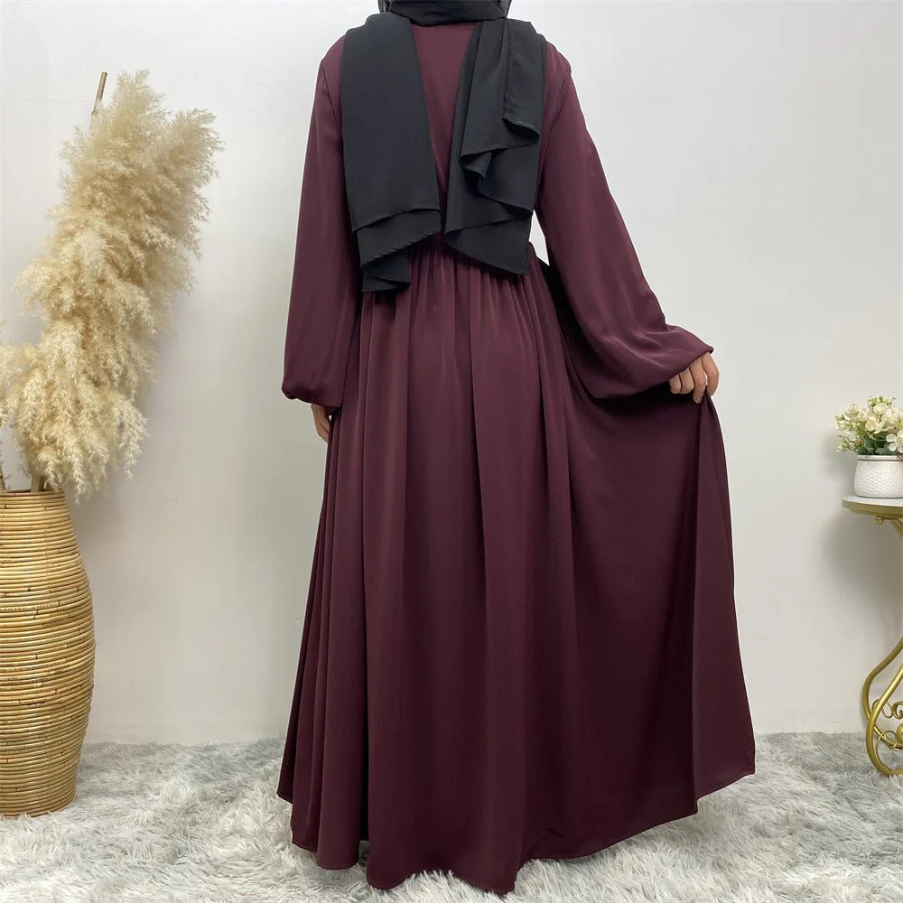 Modest Muslim Stretch Sleeve Front Zipper A-shaped Swing Pendulum Abaya (MA175) - Image 22