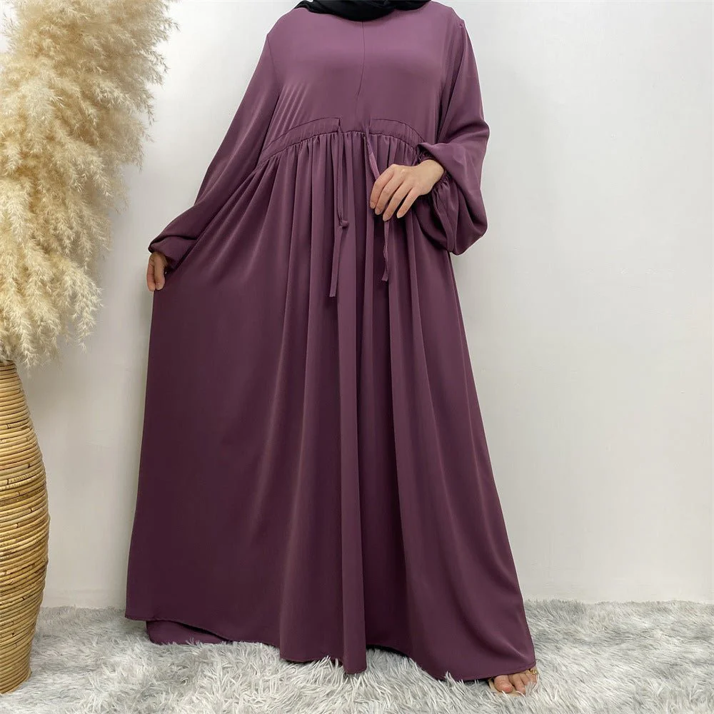 Modest Muslim Stretch Sleeve Front Zipper A-shaped Swing Pendulum Abaya (MA175) - Image 23