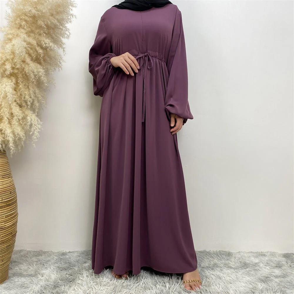Modest Muslim Stretch Sleeve Front Zipper A-shaped Swing Pendulum Abaya (MA175) - Image 24