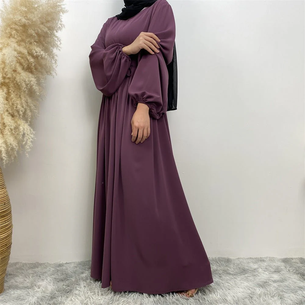 Modest Muslim Stretch Sleeve Front Zipper A-shaped Swing Pendulum Abaya (MA175) - Image 26