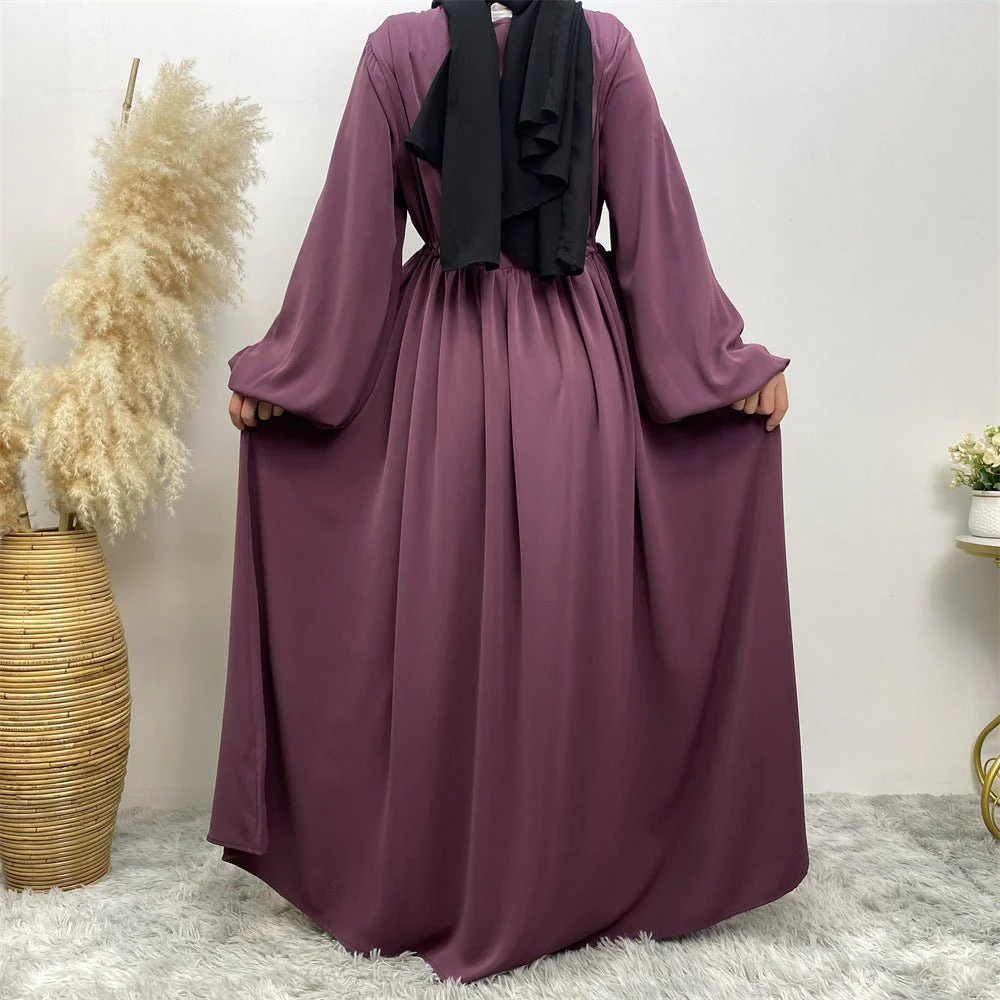 Modest Muslim Stretch Sleeve Front Zipper A-shaped Swing Pendulum Abaya (MA175) - Image 27