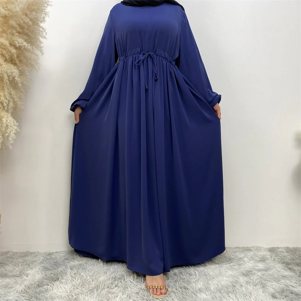 Modest Muslim Stretch Sleeve Front Zipper A-shaped Swing Pendulum Abaya (MA175) - Image 30