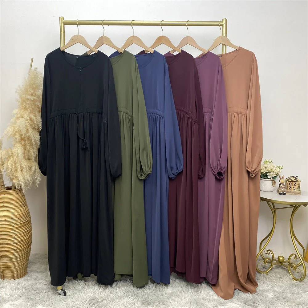 Modest Muslim Stretch Sleeve Front Zipper A-shaped Swing Pendulum Abaya (MA175) - Image 31