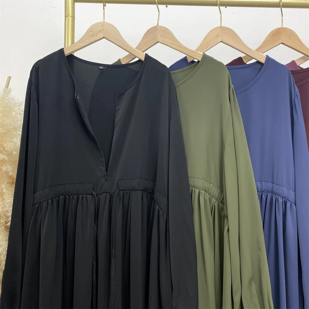 Modest Muslim Stretch Sleeve Front Zipper A-shaped Swing Pendulum Abaya (MA175) - Image 32