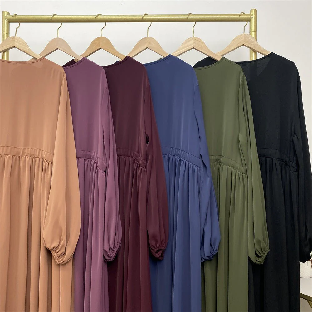 Modest Muslim Stretch Sleeve Front Zipper A-shaped Swing Pendulum Abaya (MA175) - Image 33