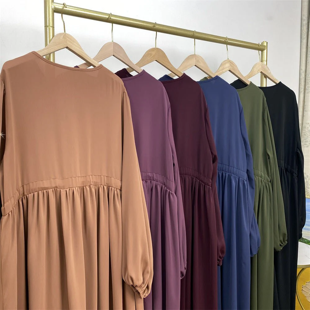Modest Muslim Stretch Sleeve Front Zipper A-shaped Swing Pendulum Abaya (MA175) - Image 34
