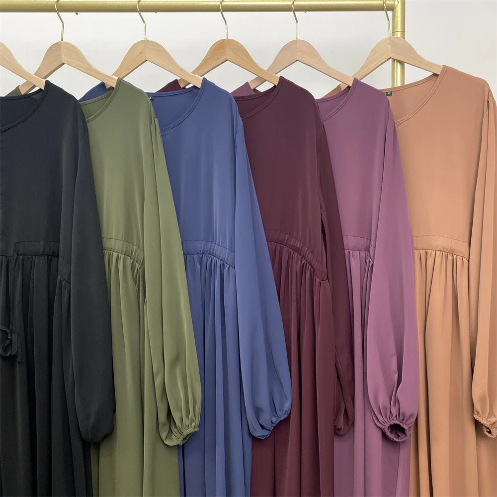 Modest Muslim Stretch Sleeve Front Zipper A-shaped Swing Pendulum Abaya (MA175) - Image 35