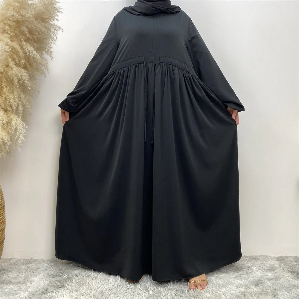 Modest Muslim Stretch Sleeve Front Zipper A-shaped Swing Pendulum Abaya (MA175) - Image 37