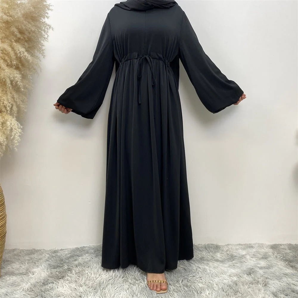 Modest Muslim Stretch Sleeve Front Zipper A-shaped Swing Pendulum Abaya (MA175) - Image 4