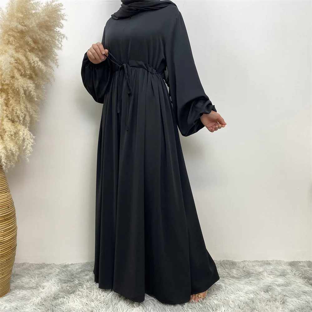 Modest Muslim Stretch Sleeve Front Zipper A-shaped Swing Pendulum Abaya (MA175) - Image 5
