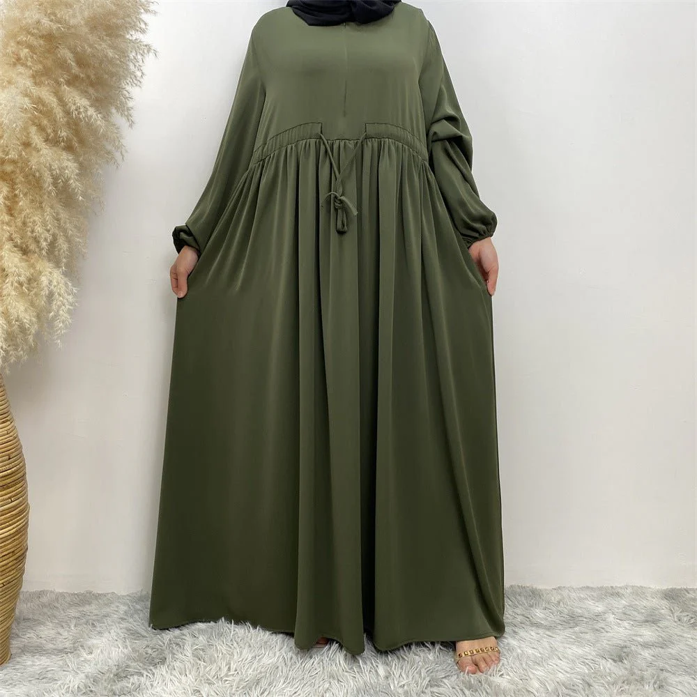Modest Muslim Stretch Sleeve Front Zipper A-shaped Swing Pendulum Abaya (MA175) - Image 7
