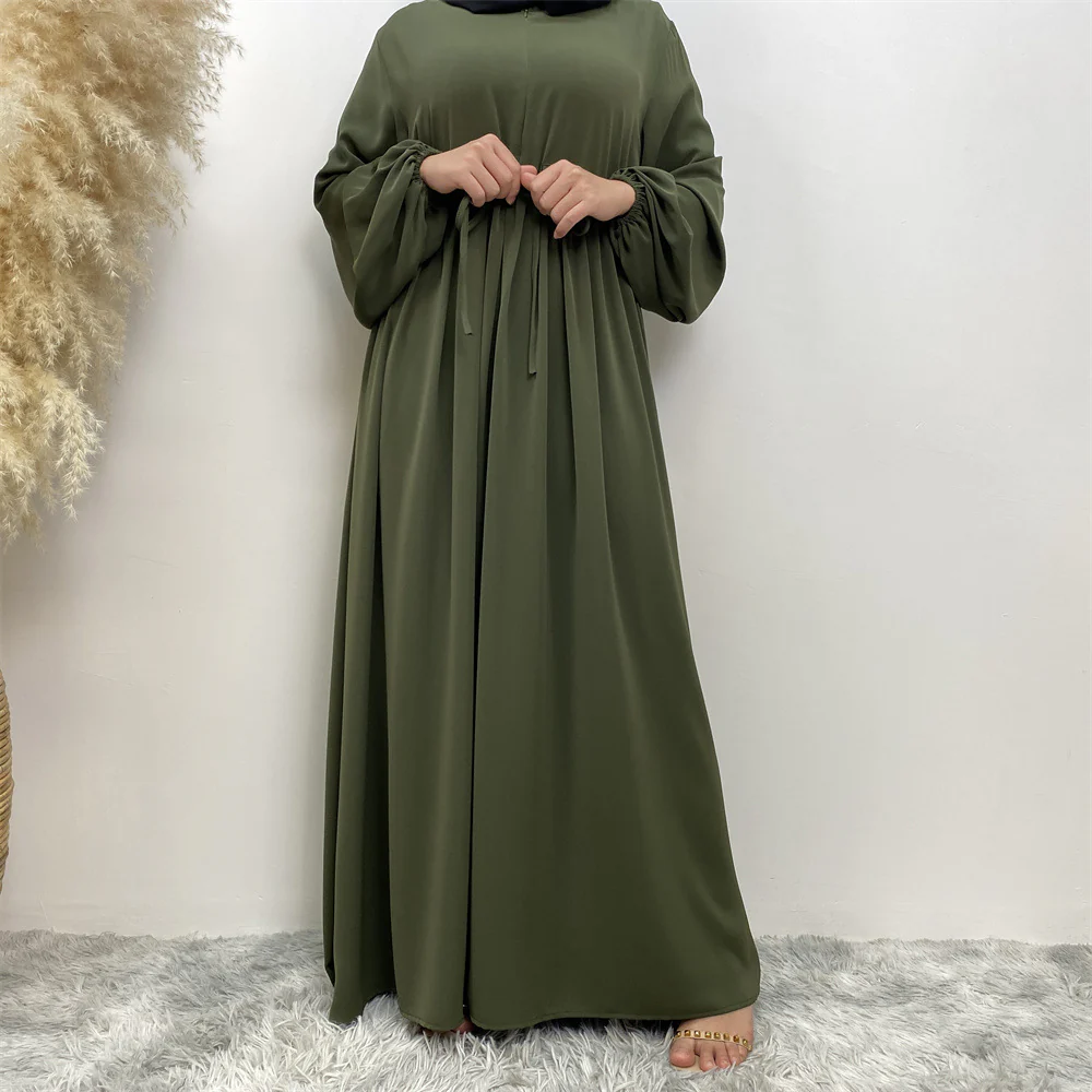 Modest Muslim Stretch Sleeve Front Zipper A-shaped Swing Pendulum Abaya (MA175) - Image 8