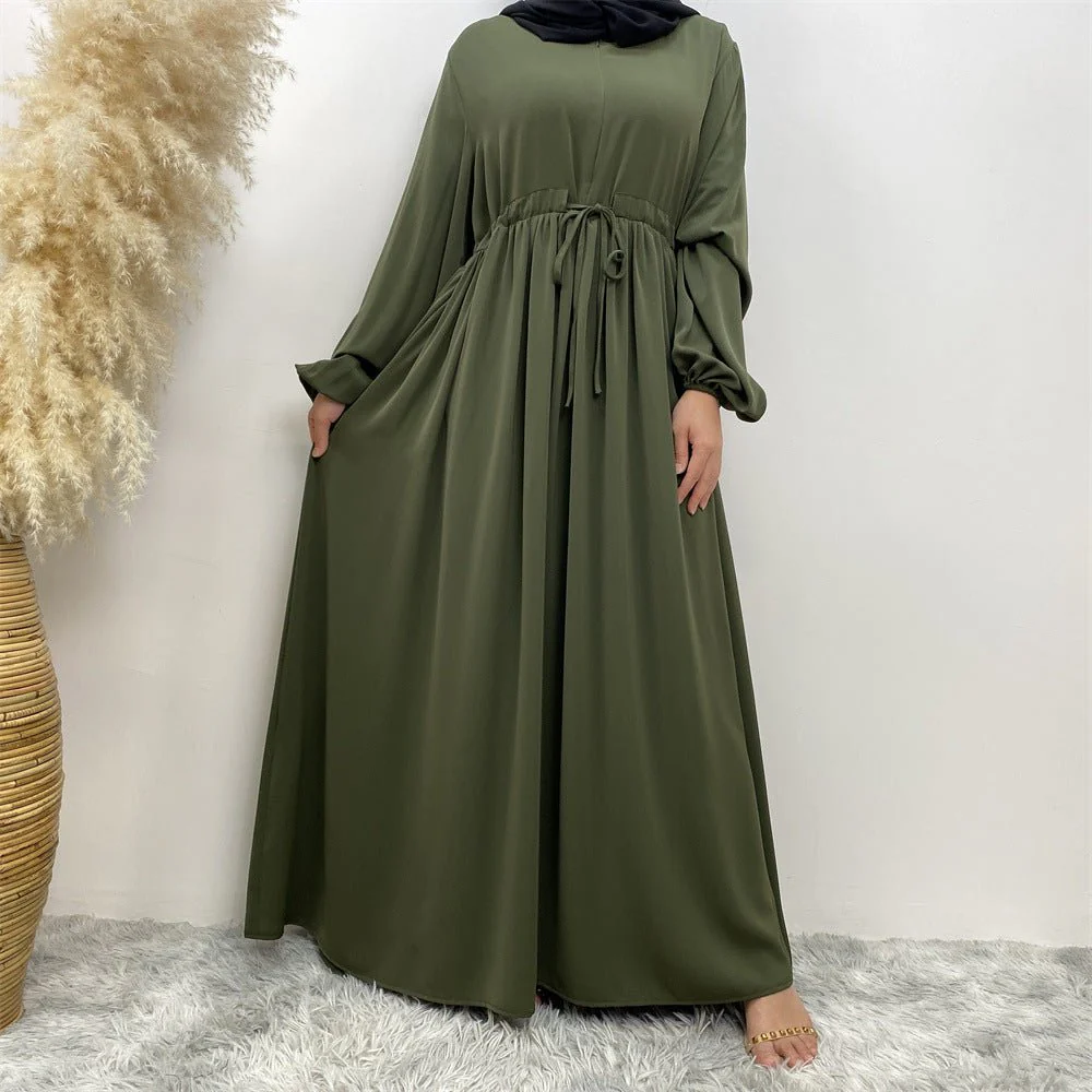Modest Muslim Stretch Sleeve Front Zipper A-shaped Swing Pendulum Abaya (MA175) - Image 9