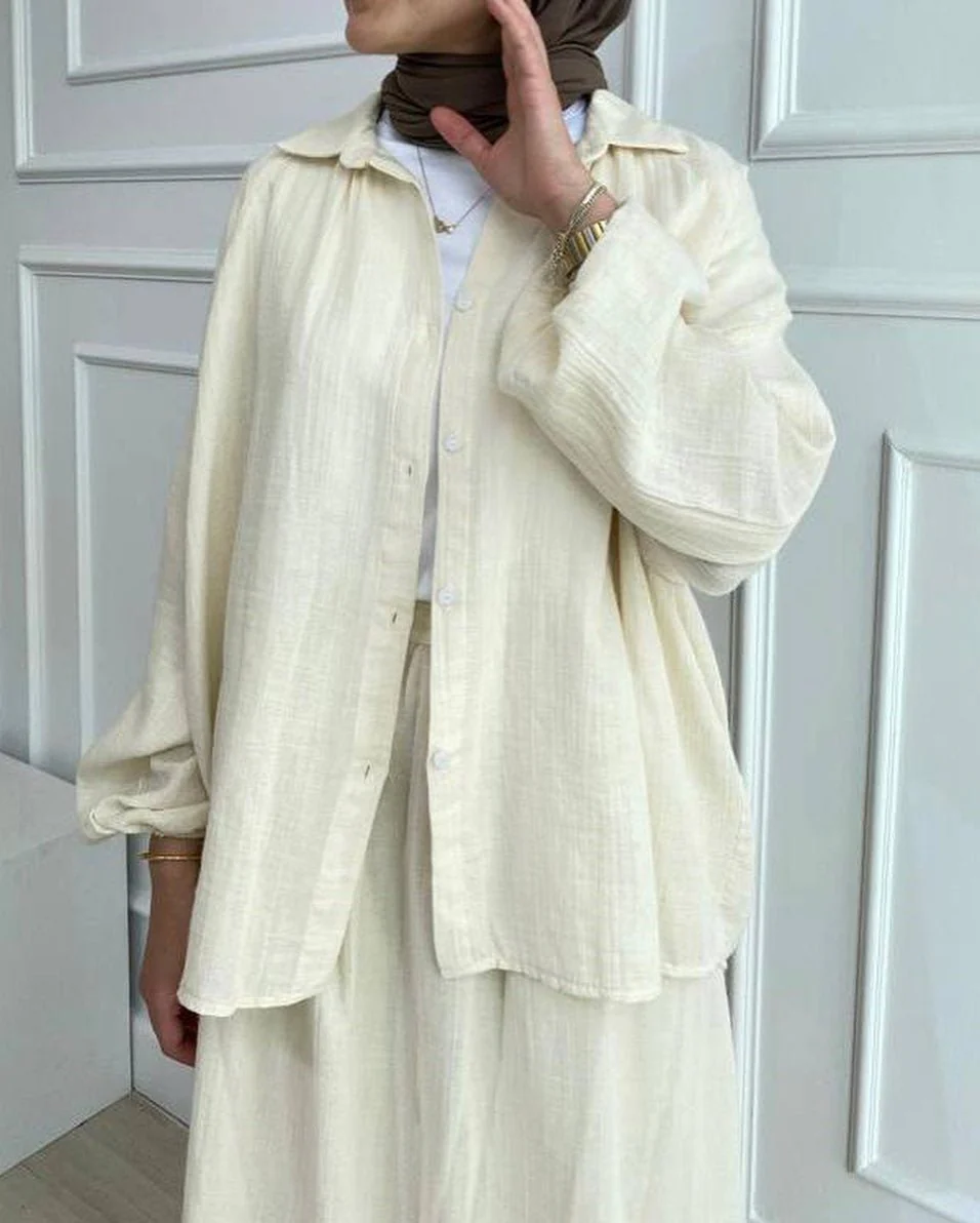 Modest Muslim Women's Bubble Sleeve Shirt Jacket & Skirt Layered Dress Set(MS078) - Image 10