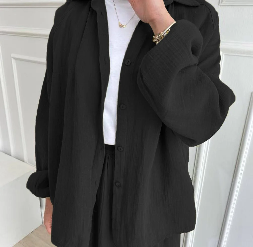 Modest Muslim Women's Bubble Sleeve Shirt Jacket & Skirt Layered Dress Set(MS078) - Image 3