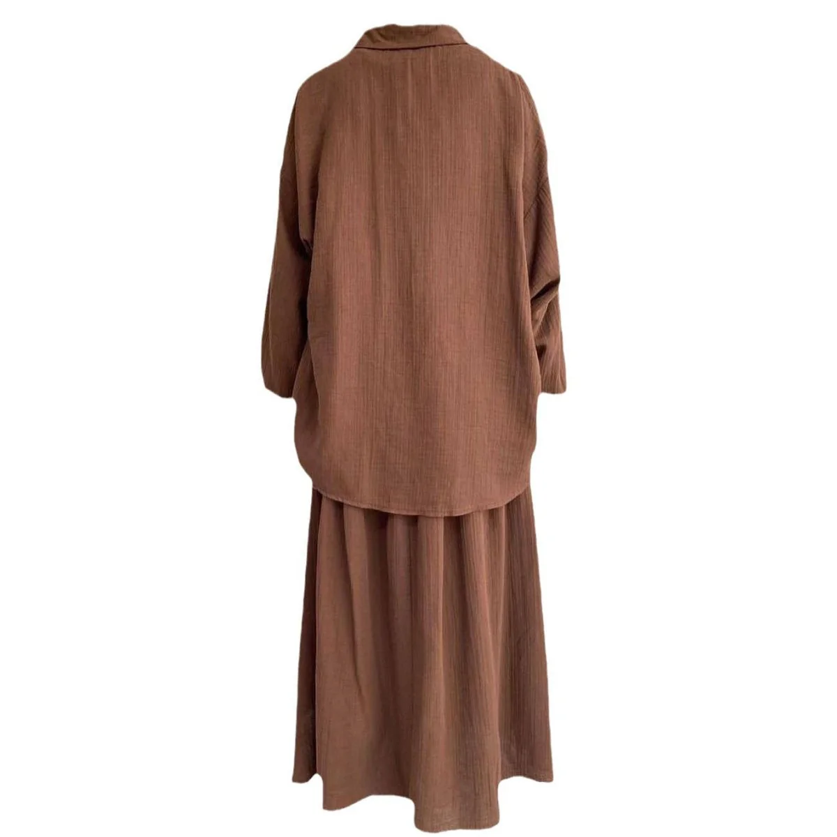 Modest Muslim Women's Bubble Sleeve Shirt Jacket & Skirt Layered Dress Set(MS078) - Image 5