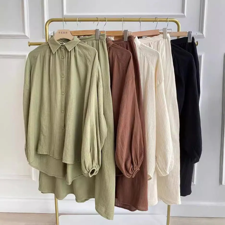 Modest Muslim Women's Bubble Sleeve Shirt Jacket & Skirt Layered Dress Set(MS078) - Image 9