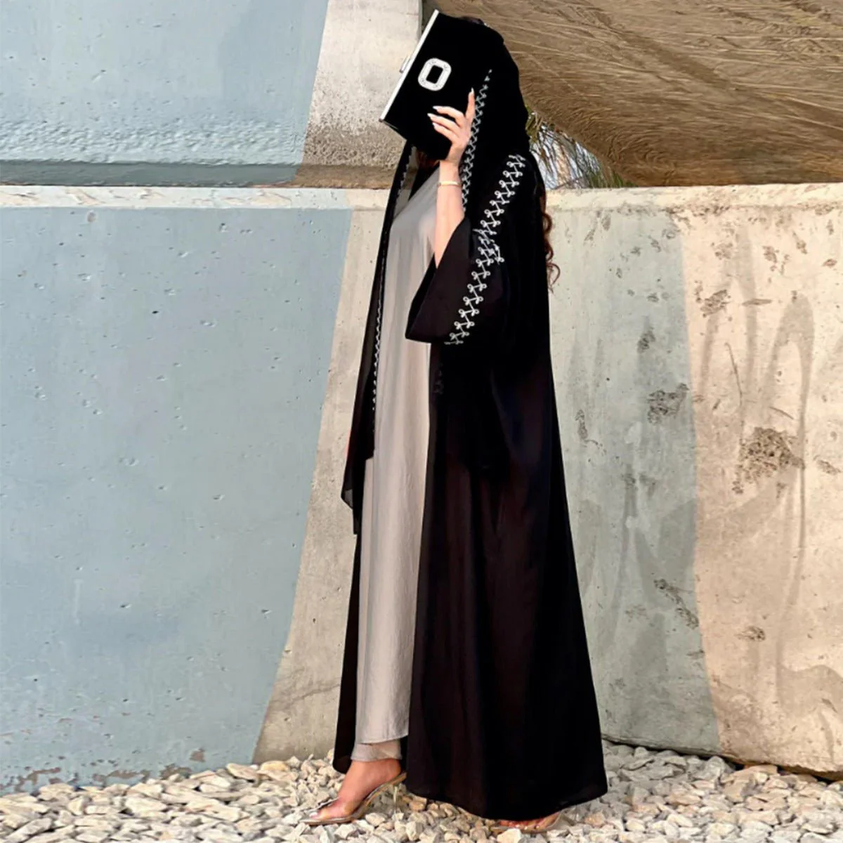 Moonlight Embroidered Abaya Set | Batwing Sleeve Robe with Matching Hijab (MOA183) - Image 16
