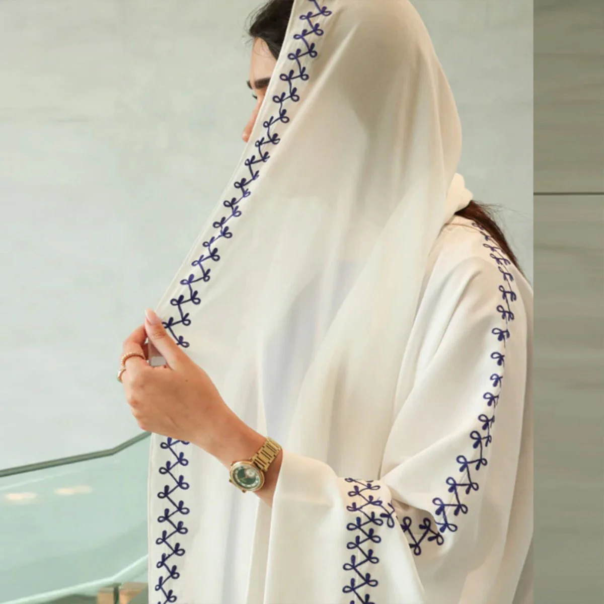 Moonlight Embroidered Abaya Set | Batwing Sleeve Robe with Matching Hijab (MOA183) - Image 22