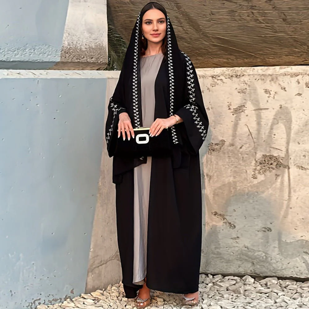 Moonlight Embroidered Abaya Set | Batwing Sleeve Robe with Matching Hijab (MOA183) - Image 24