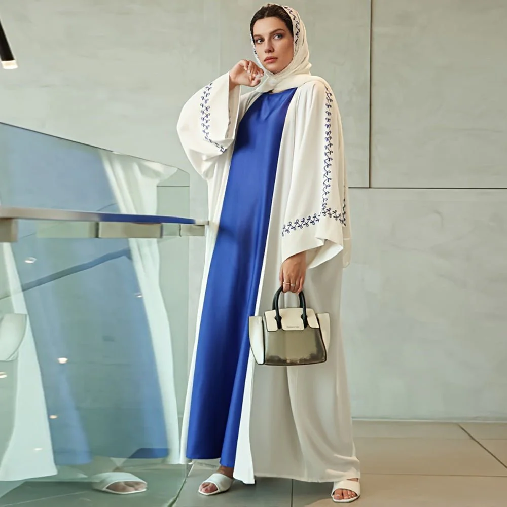 Moonlight Embroidered Abaya Set | Batwing Sleeve Robe with Matching Hijab (MOA183) - Image 25