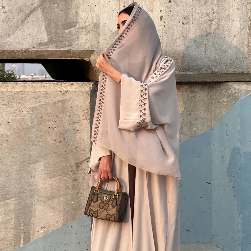 Moonlight Embroidered Abaya Set | Batwing Sleeve Robe with Matching Hijab (MOA183) - Image 26