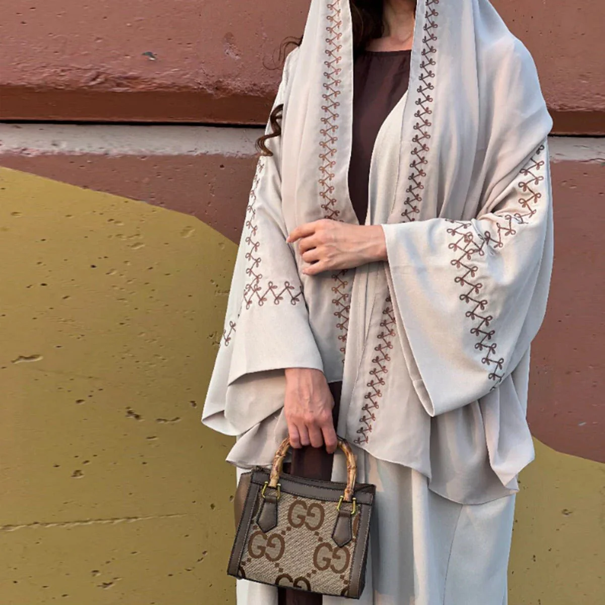 Moonlight Embroidered Abaya Set | Batwing Sleeve Robe with Matching Hijab (MOA183) - Image 7