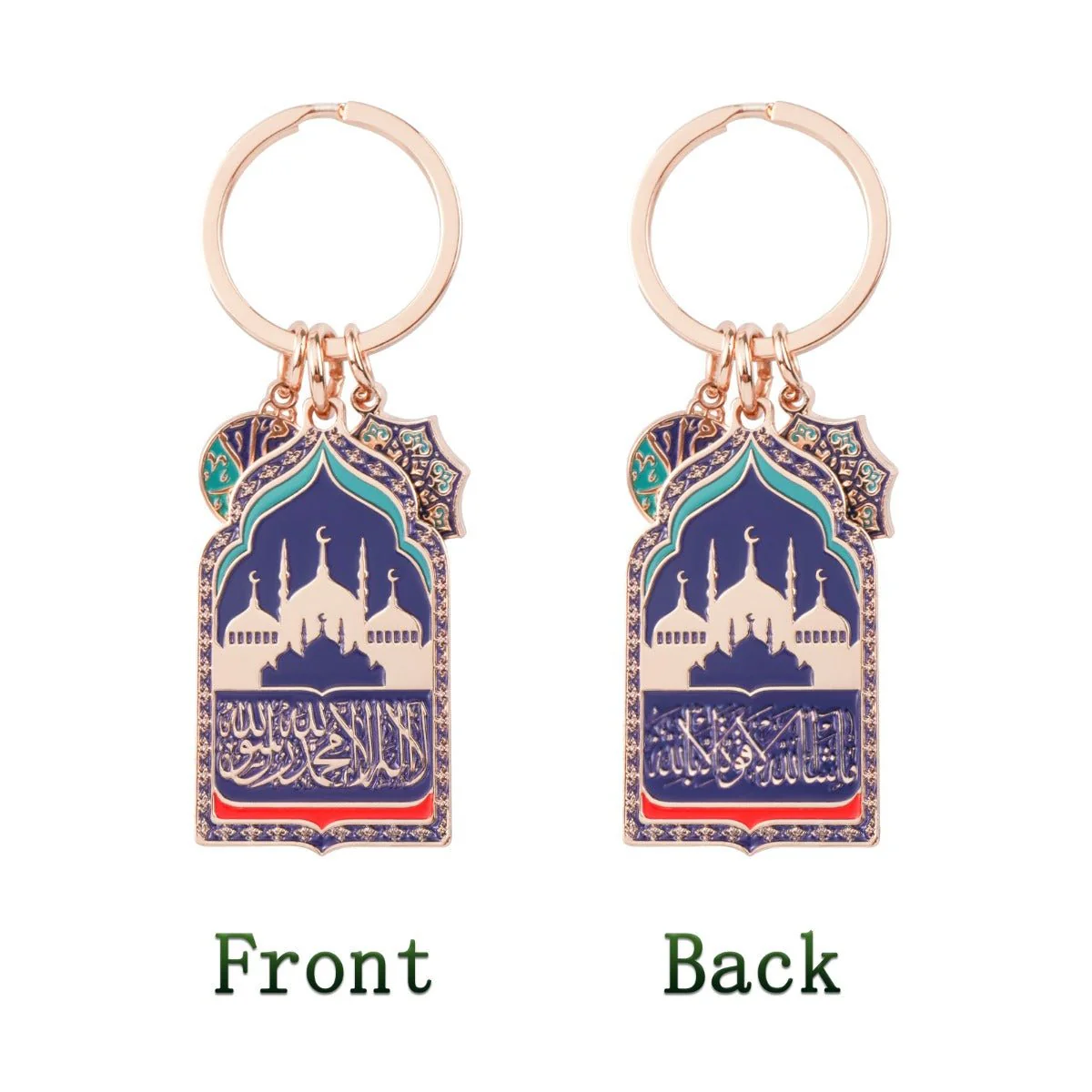 Mosque Keychain Car Hanger | Rose Gold Islamic Prayer Beads with Blue Enamel Mosque Charm(MAC254) - Image 3