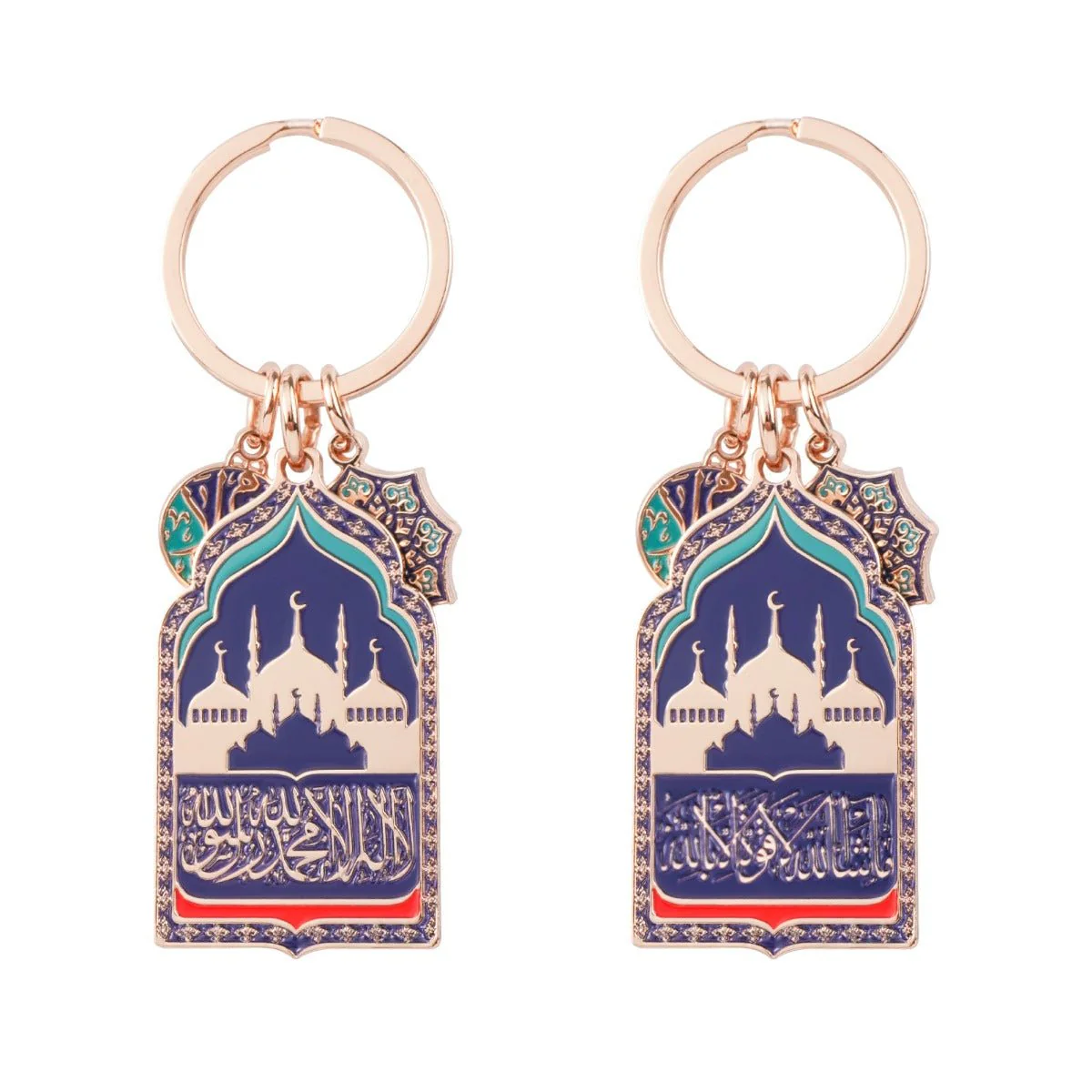 Mosque Keychain Car Hanger | Rose Gold Islamic Prayer Beads with Blue Enamel Mosque Charm(MAC254) - Image 4
