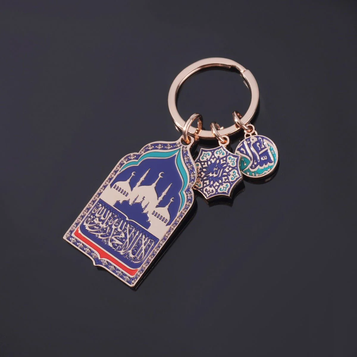 Mosque Keychain Car Hanger | Rose Gold Islamic Prayer Beads with Blue Enamel Mosque Charm(MAC254) - Image 5